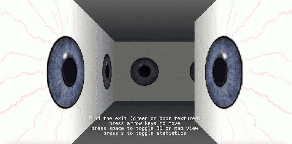 Wolfenstein 3D style raycasting with randomly generated mazes (p5.js)